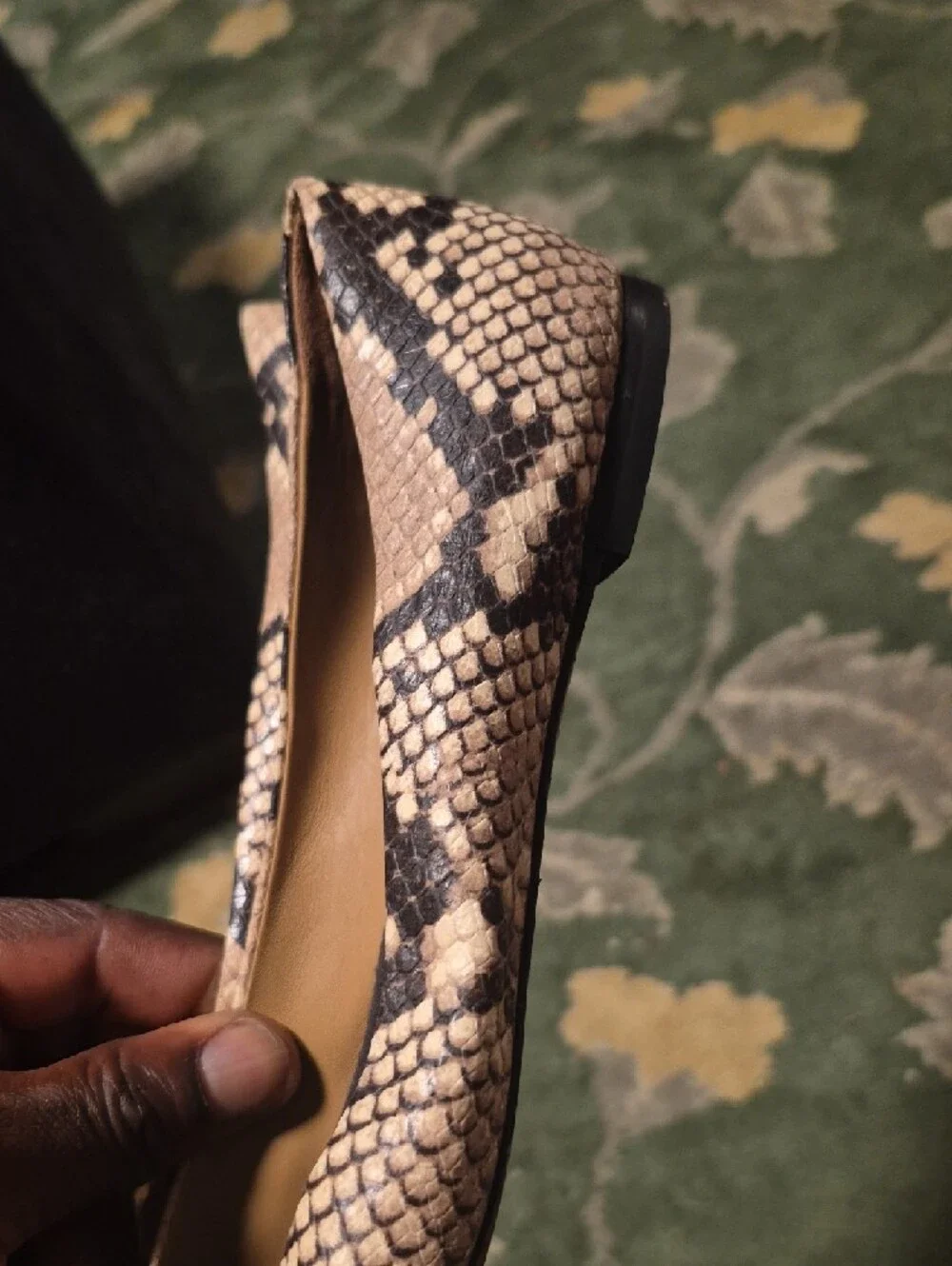 Tory Burch Snake-Print Ballet Flats with Black Patent Toe and Gold Logo